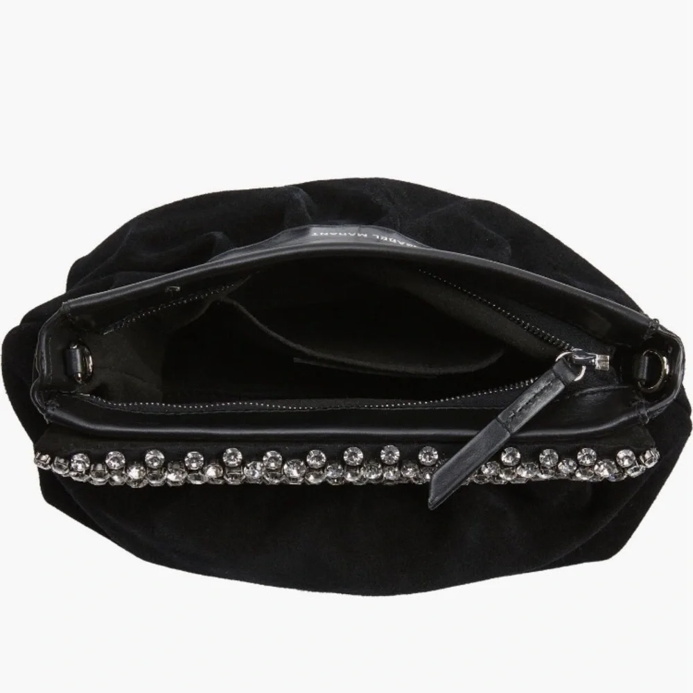 NWT $990 Isabel Marant Luzes Crystal Embellished Suede Crossbody Bag in Black!